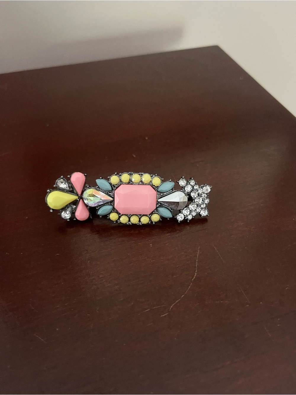 Colorful Statement Barrette Hair Clip - Pink, Yellow, Mint & Crystal
